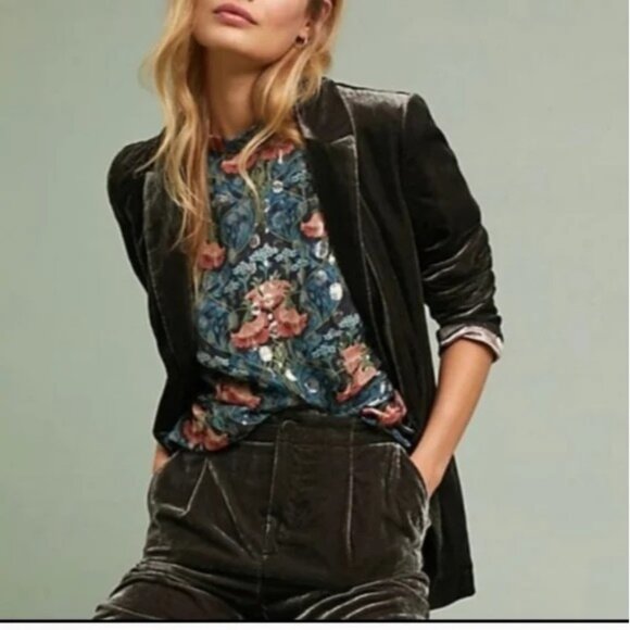 Anthropologie Dark Brown Velvet Blazer - Picture 2 of 16